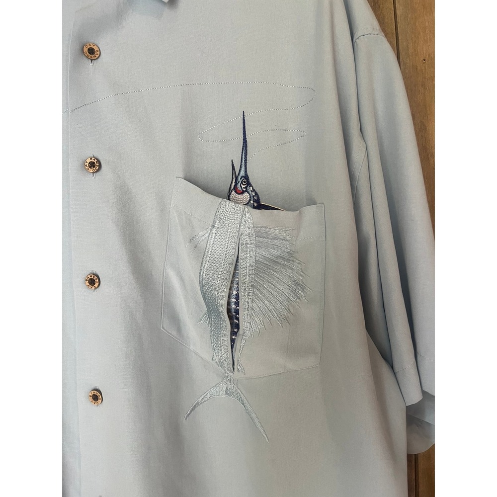Bamboo Cay Mens XL Blue Marli Fishing Embroidered Short Sleeve Button Down Shirt - Picture 5 of 9